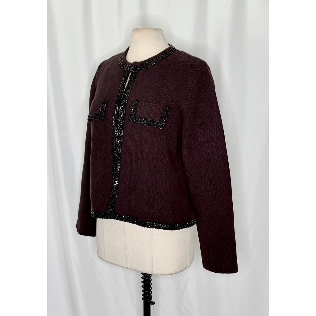 ZARA Wool Beaded Cardigan Sweater Knitwear Embellished Cropped Solid X-Large