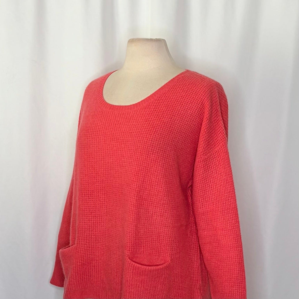 WHITE + WARREN Pink Cashmere Knit Pullover Sweater Pockets Solid Waffle Large