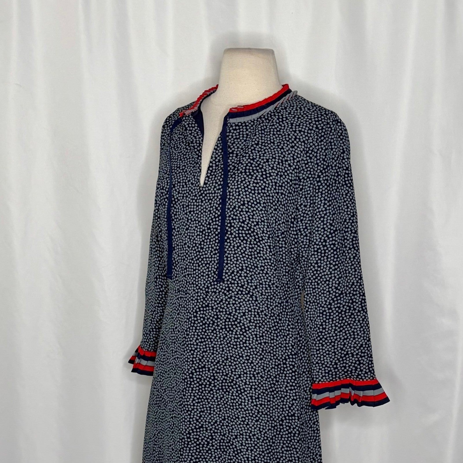 NWT!! BODEN Lara Polka Dot Striped Pleated Trim Dress Cluster Spot 6L 6 Tall