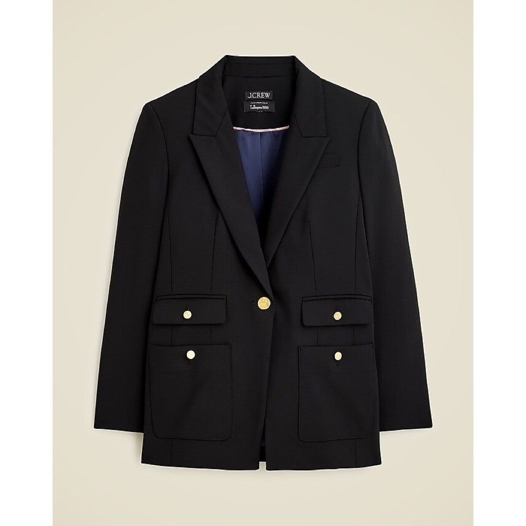 NWT!! J. CREW Vivienne Blazer Italian Bi-Stretch Wool Blend Black Preppy Size 16