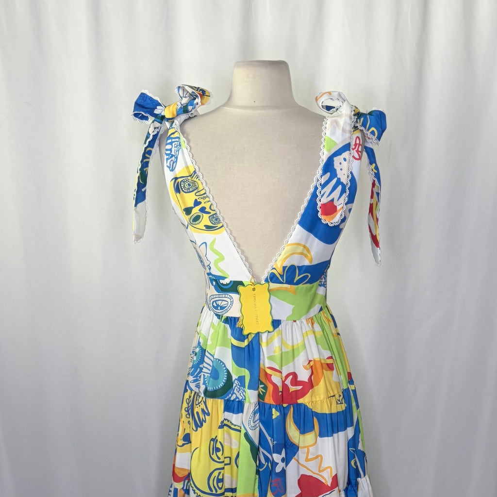 NWT!! CHELSEA & VIOLET Cecily Maxi Dress Colorful Abstract Vacation Tiered XS