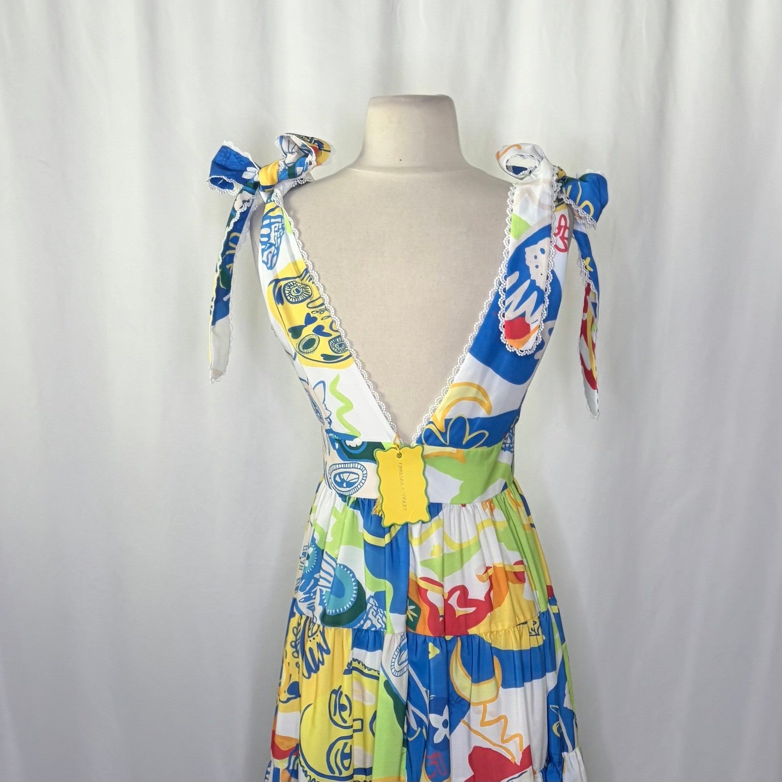 NWT!! CHELSEA & VIOLET Cecily Maxi Dress Colorful Abstract Vacation Tiered XS