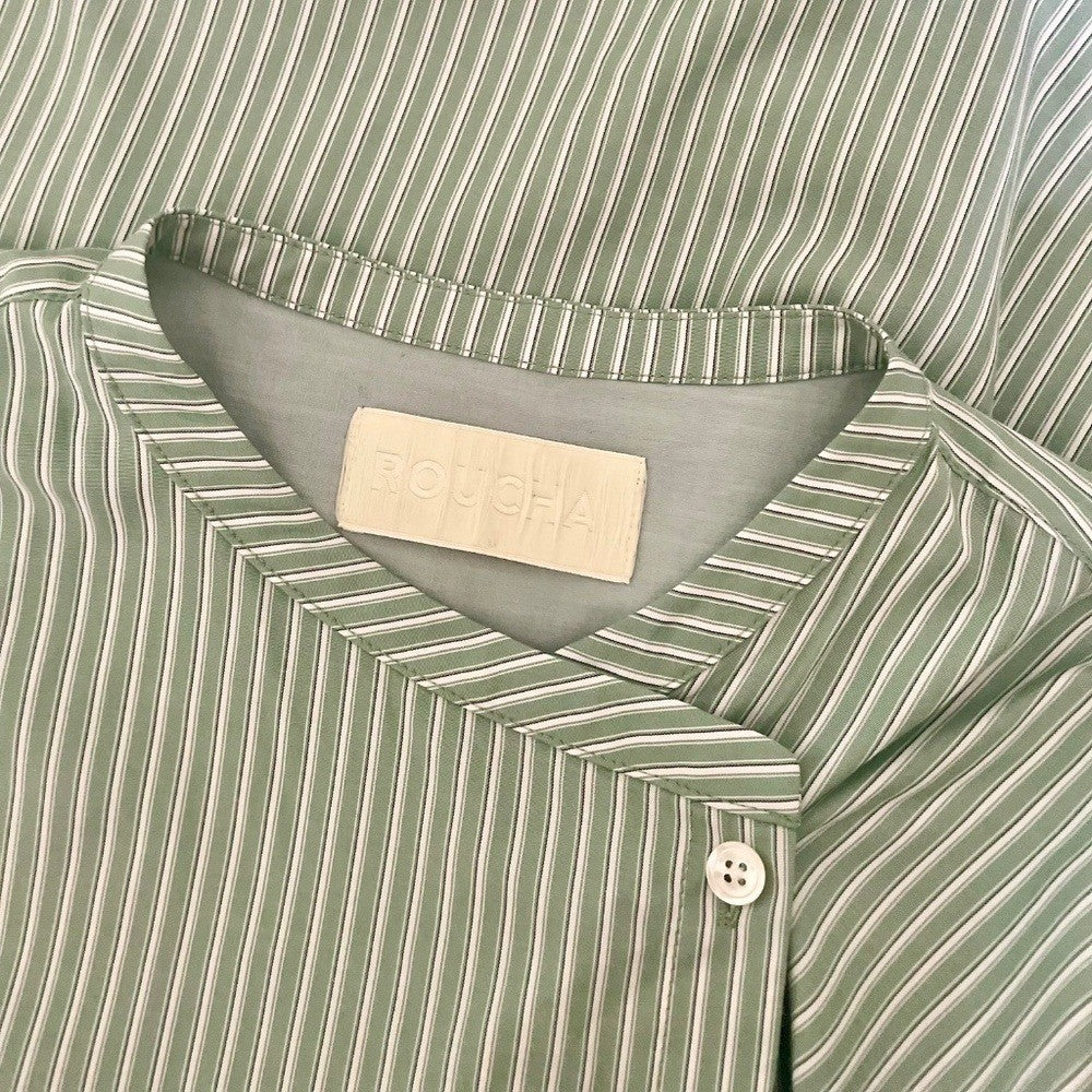 ROUCHA Green White Twist Stripe Shirt Double Breasted Academia BB Medium Short