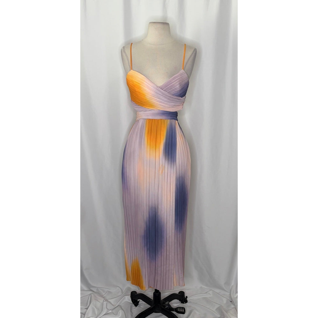 Revolve A.L.C. Sienna Dress Pastel Ombré Pleated Midi Dress Faux Wrap Size 6