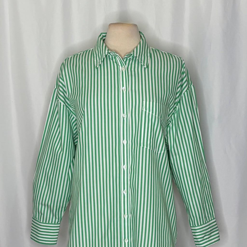 Anthropologie MAEVE The Bennet Green Stripe Buttondown Shirt Top Medium