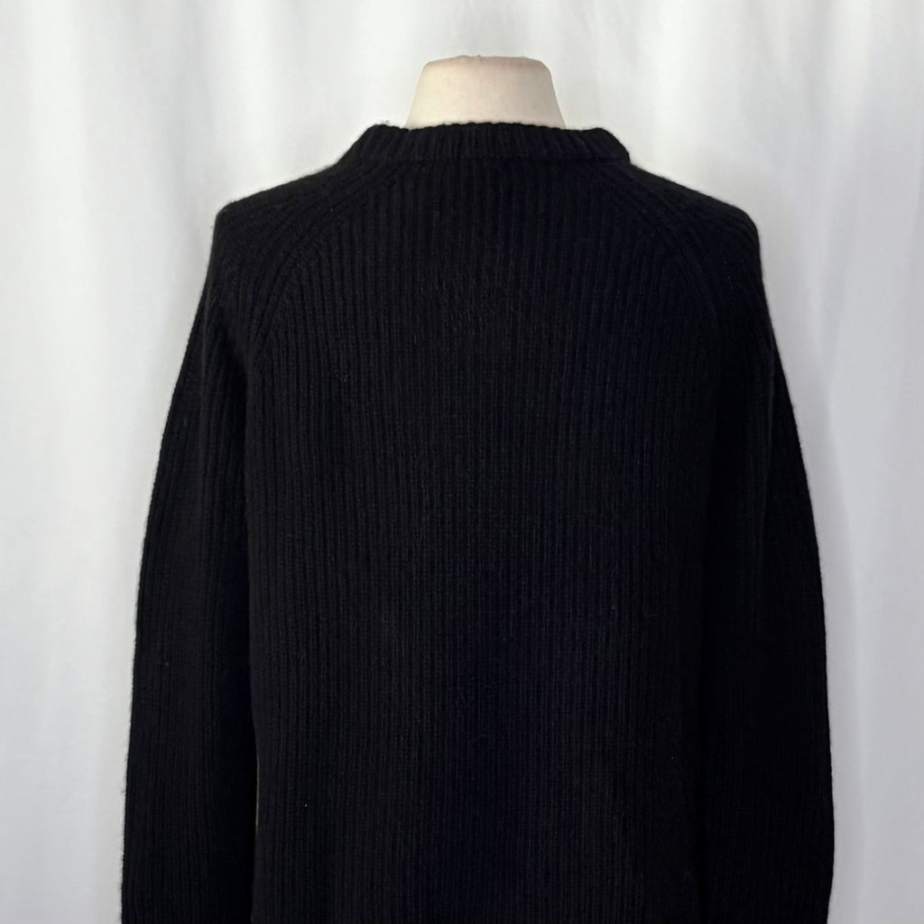JENNI KAYNE Cashmere Fisherman Sweater Solid Black Raglan Knitwear Knit Large