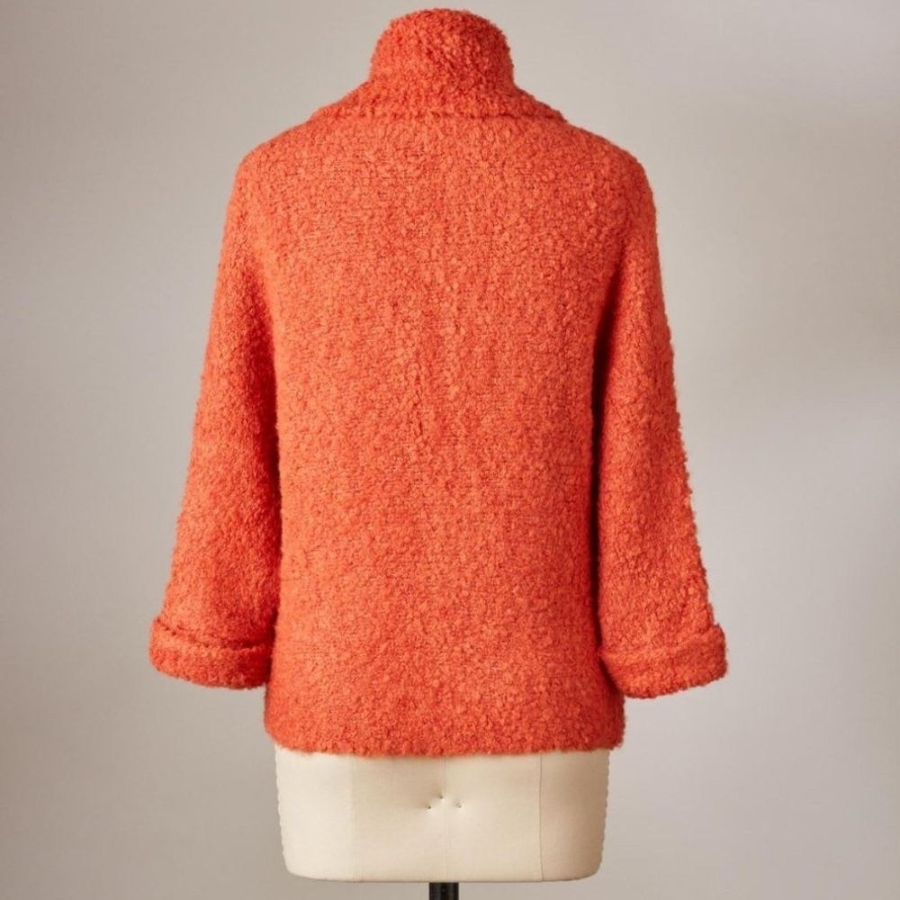 SUNDANCE Laurel Breeze Cardigan Sweater Solid Orange Boucle Knit Wool Small