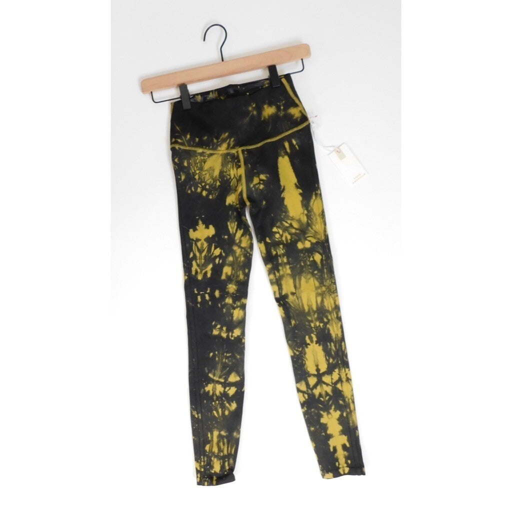 NWT!! GOOD AMERICAN Black & Yellow Tie Dye Seamless Leggings 00 0 X-Small