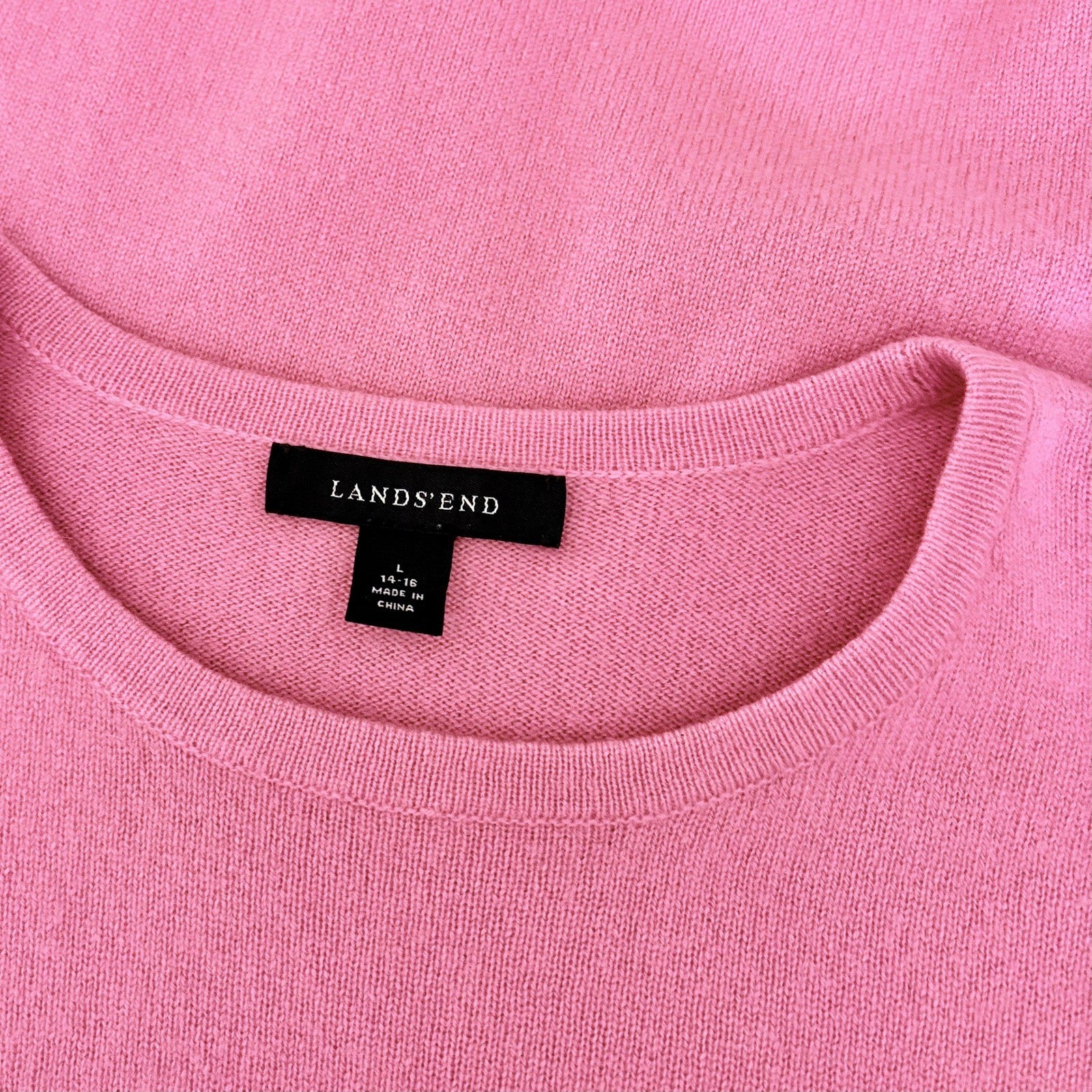 LANDS' END Pink Cashmere Pullover Sweater Solid Knitwear Preppy Barbie Large