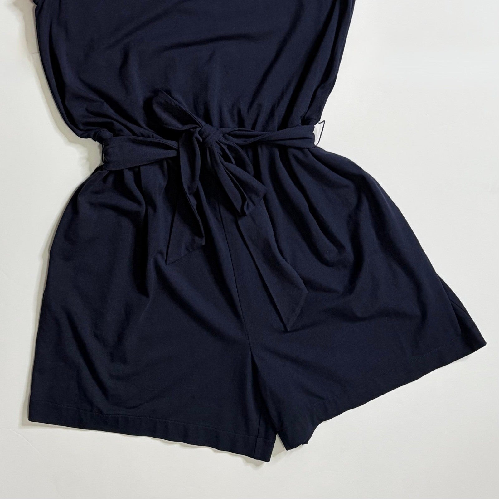 BODEN Caitlin Jersey Knit Romper Playsuit Crochet Trims Navy Blue Pink 8 Tall