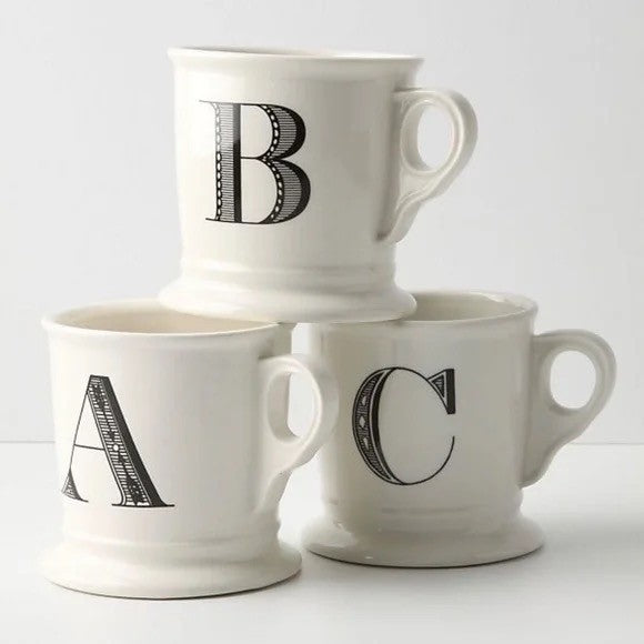 ANTHROPOLOGIE Letter "C" Monogram Mug White Minimalist Coffee Tea Farmhouse C