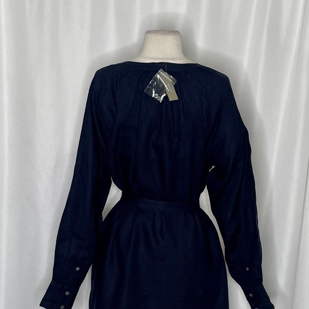 NWT!! J. CREW Cabana Mini Dress Linen Navy Blue Belted Solid Vacation Medium