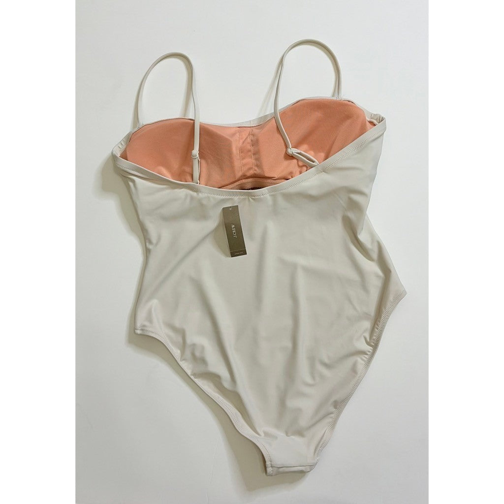 NWT!! J. CREW Squareneck One Piece Swimsuit Solid Natural Vacation Size 14