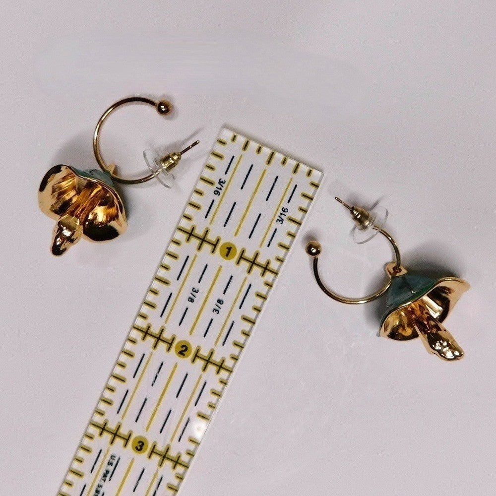 NEW! Dotted Mushroom Gold Metallic Earrings Mushrooms Dangle Dangling Teal Green