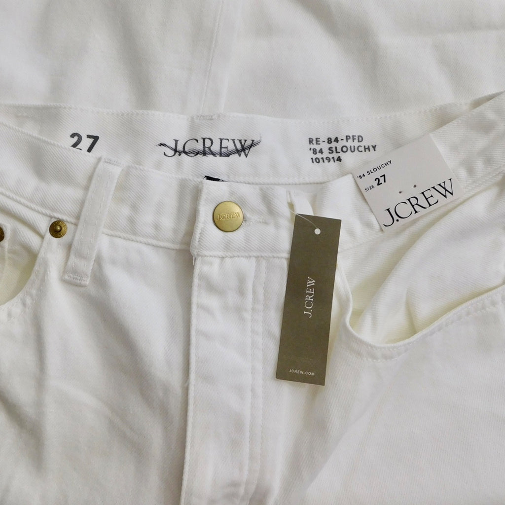 NWT!! J. CREW White '84 Slouchy Jeans Solid Button Fly Straight Legs Size 27