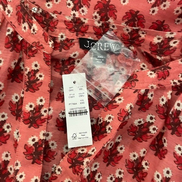 NWT!! J. CREW Cabana Mini Dress Block Print Ramie Coral Multi Cover Up XX-Small