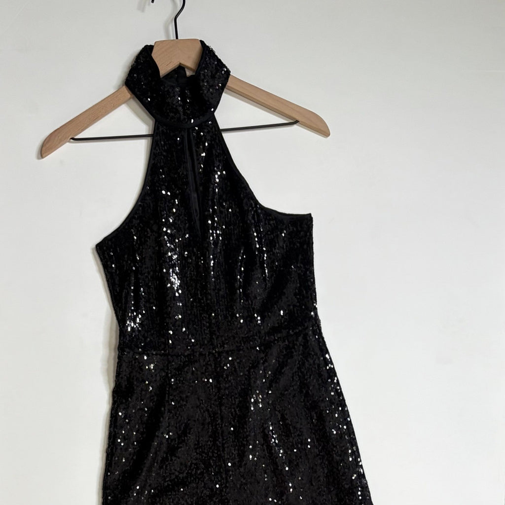 CINQ A SEPT Shelby Black Sequin Jumpsuit Halter Neck Party Cocktail Size 4