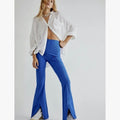 NWT! FREE PEOPLE Real Deal Split Flare Pants Blue High Rise Waist Stretch Medium