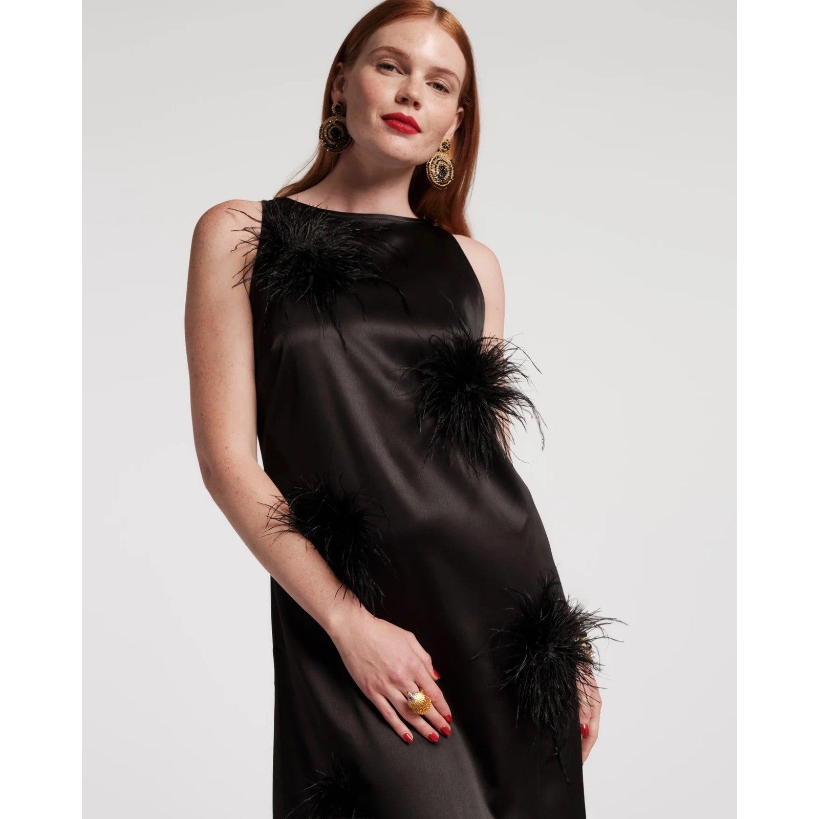 NWT!! FRANCES VALENTINE Feather Maxi Dress Solid Black Party Cocktails Small