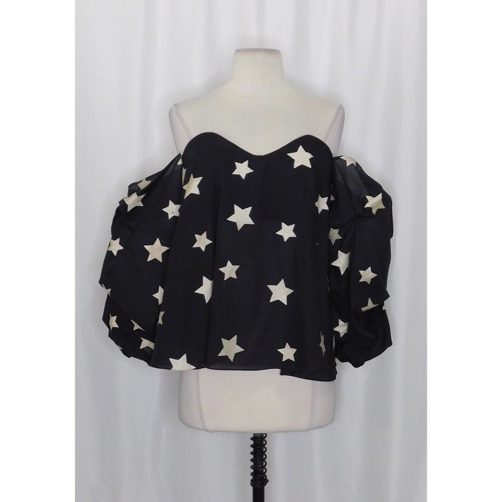 CAROLINE CONSTAS Gabriella Bustier Off Shoulder Top Black Metallic Stars Medium