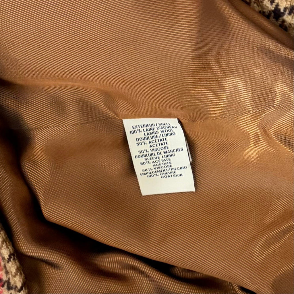 FACONNABLE Wool Plaid Jacket Coat Suede Trims Preppy Academia Swingy Medium