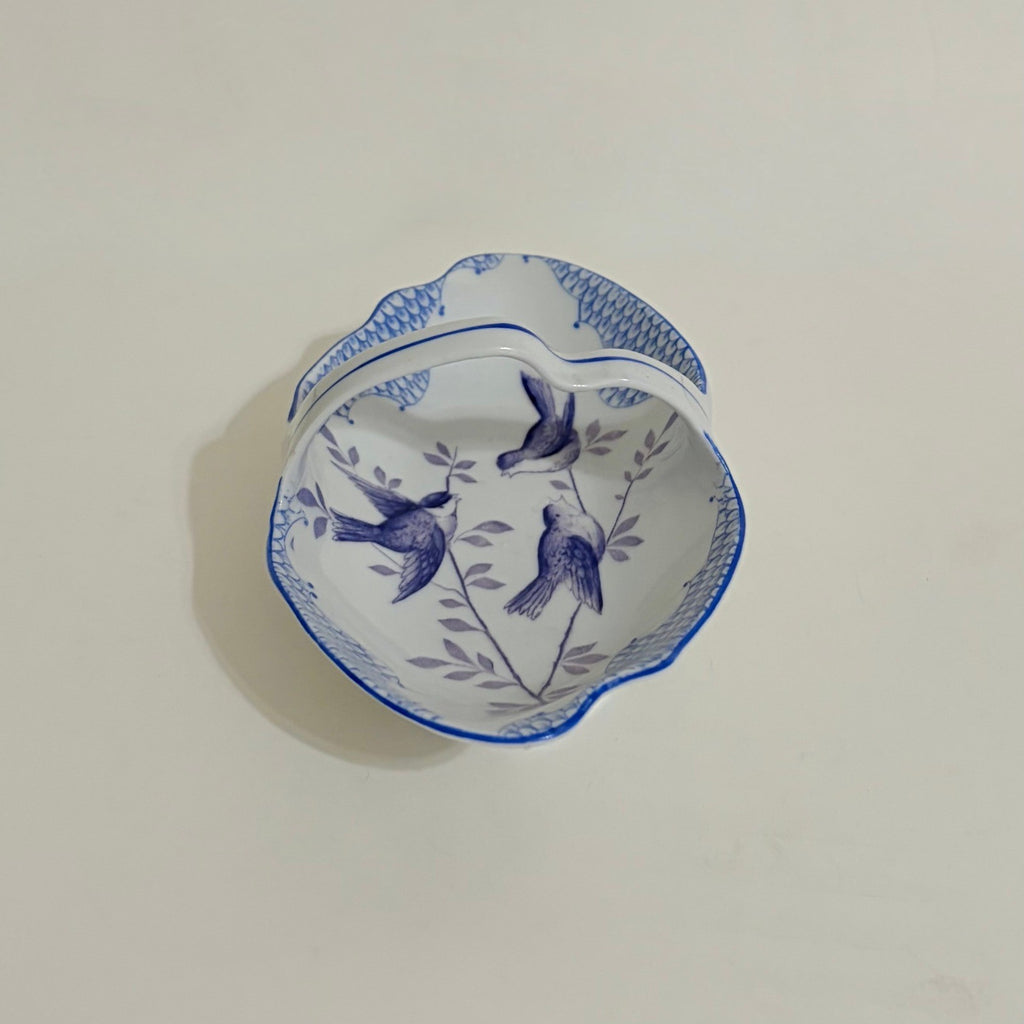 Vintage ROYAL RUDOLSTADT Blue White Handled Trinket Dish Tray Birds Swallows