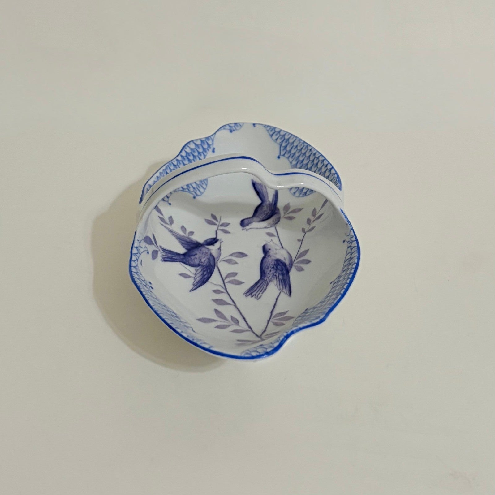 Vintage ROYAL RUDOLSTADT Blue White Handled Trinket Dish Tray Birds Swallows