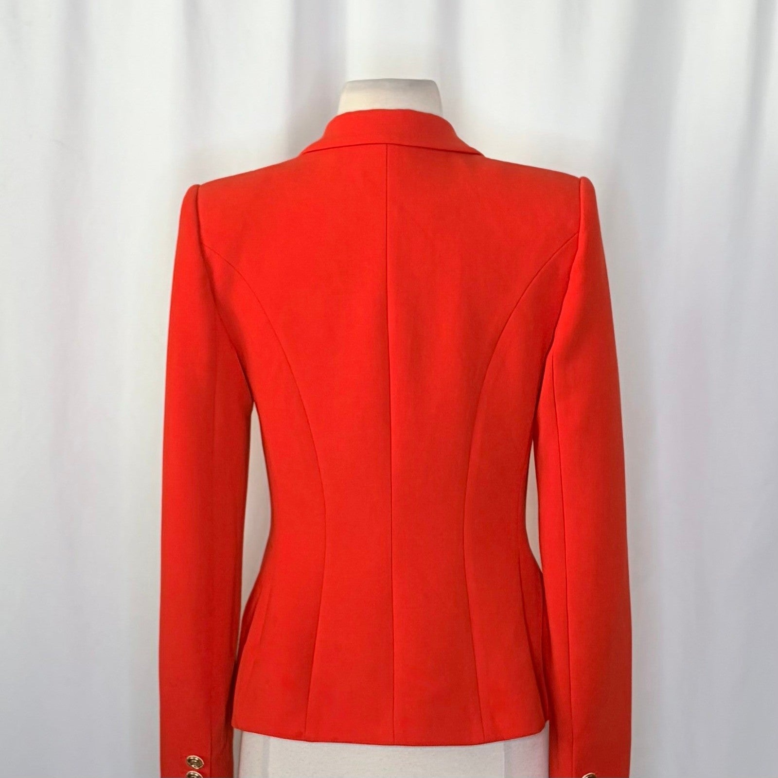 KAREN MILLEN Red Tailored Button Military Blazer Jacket Solid Gold Buttons US 6