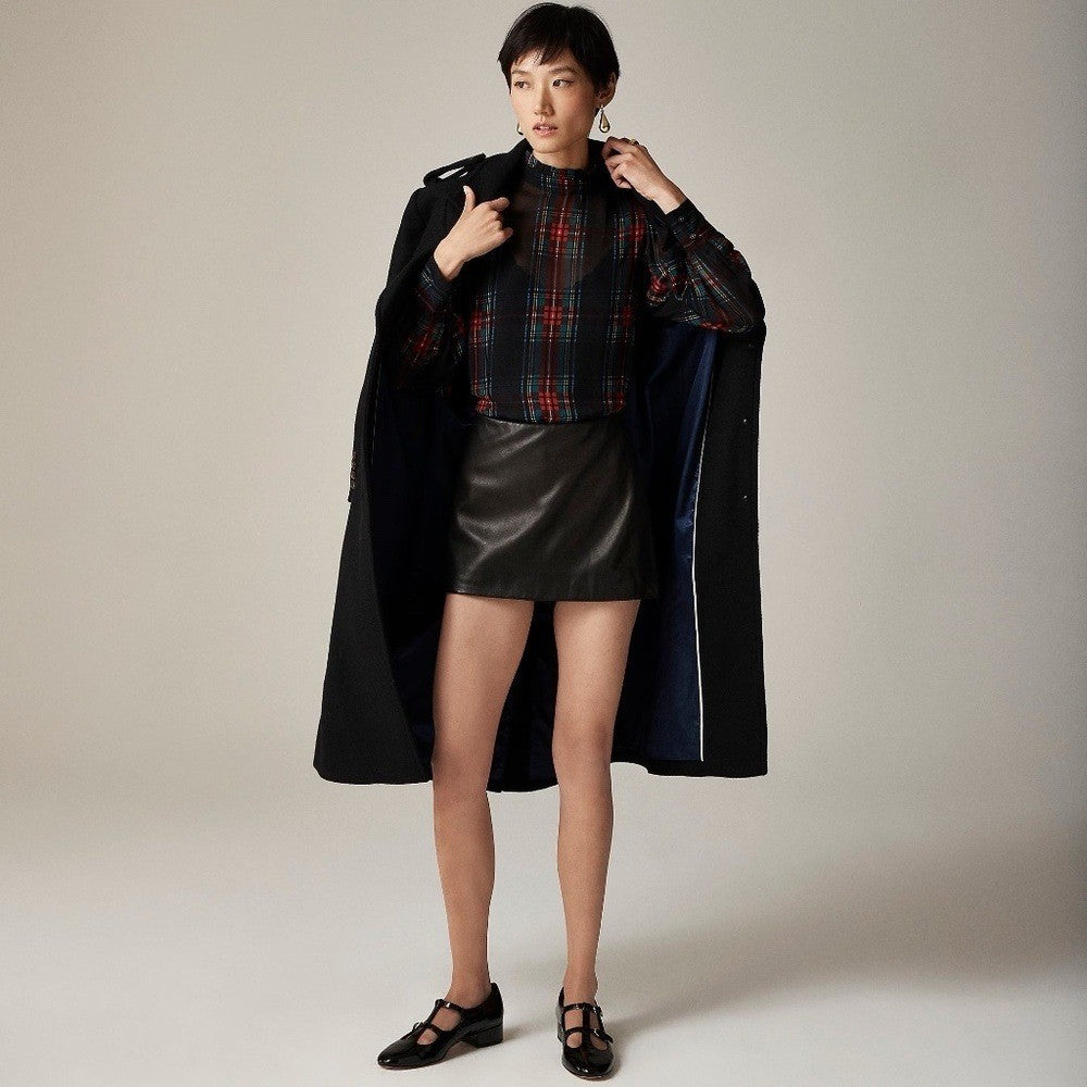 NWT! J. CREW Ruffleneck Top Stewart Tartan Plaid Chiffon Festive Preppy XX-Small