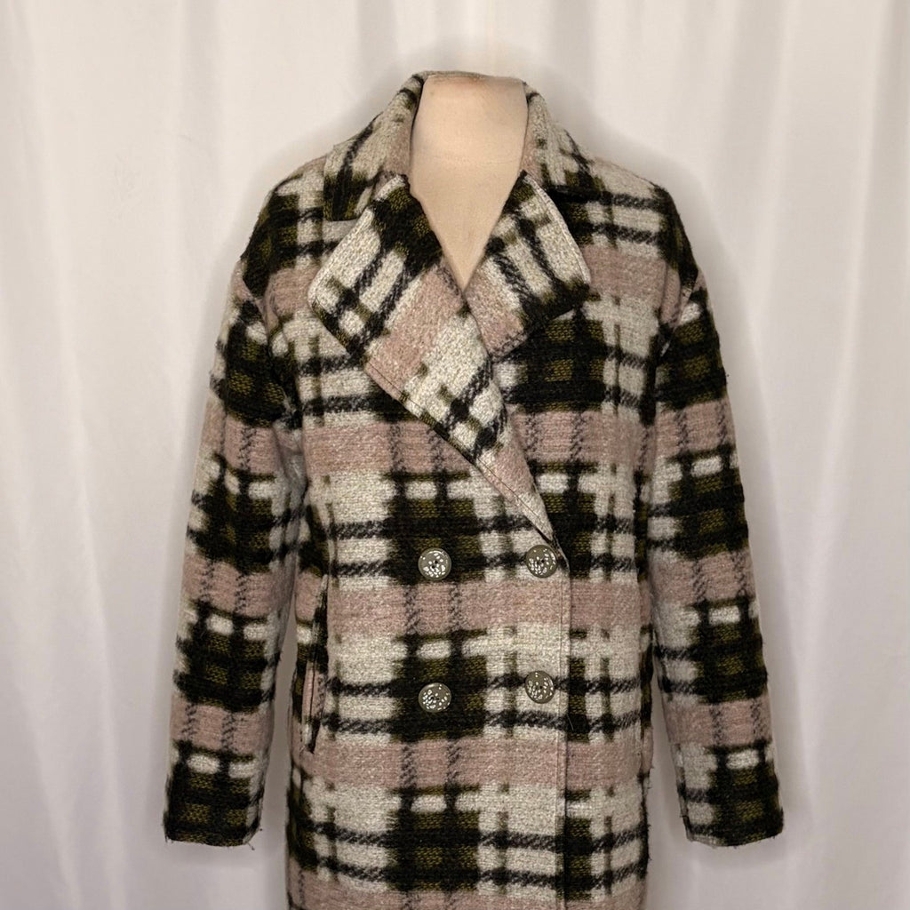 Anthropologie EVA FRANCO Dean Plaid Coat Wool Blend Pockets Double Breast Small