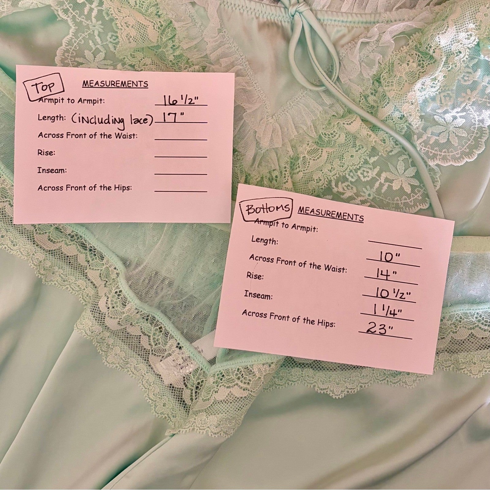 ANTHROPOLOGIE Two Piece Set Crop Lace Ruffle Cami Short Mint Green Lacey Medium