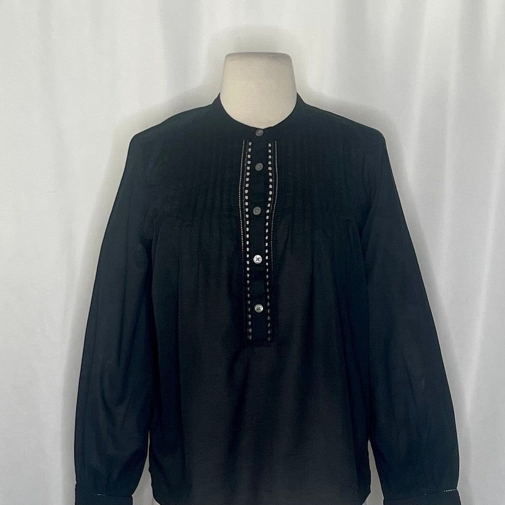 NEW!! J. CREW Pintuck Lace Trim Top Blouse Cotton Voile Solid Black Preppy Small