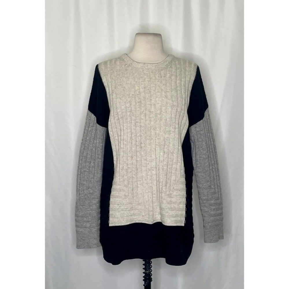 VINCE Cashmere Wool Colorblock Sweater Black Gray Ivory Intarsia Ribbed Small
