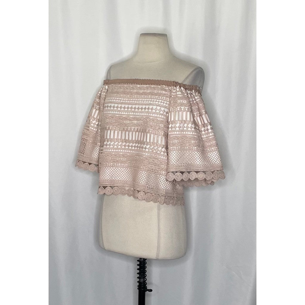 Revolve ALEXIS Finn Lace Off Shoulder Top Blouse Blush Pink Silk Lacey X-Small
