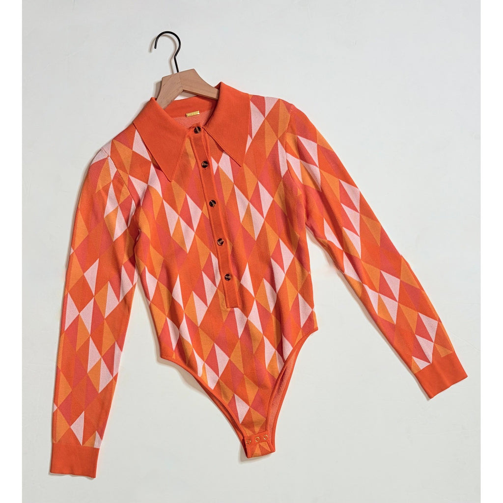 DODO BAR OR Orange Geometric Bodysuit Cutout Back Knit Colorful Cheeky 42 / US 4