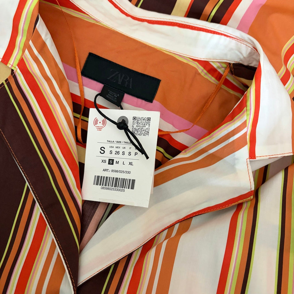 NWT!! ZARA Colorful Striped Buttondown Shirt Top Cotton Notch Collar Small