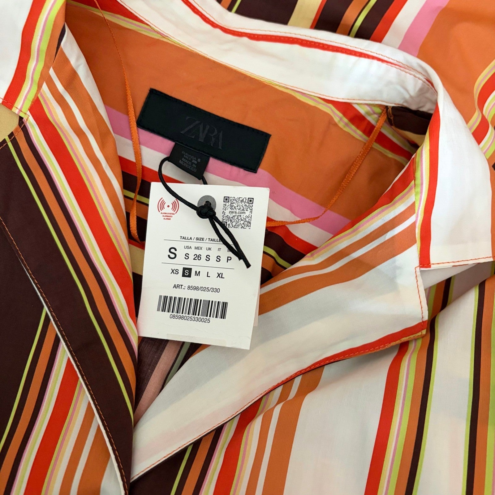 NWT!! ZARA Colorful Striped Buttondown Shirt Top Cotton Notch Collar Small