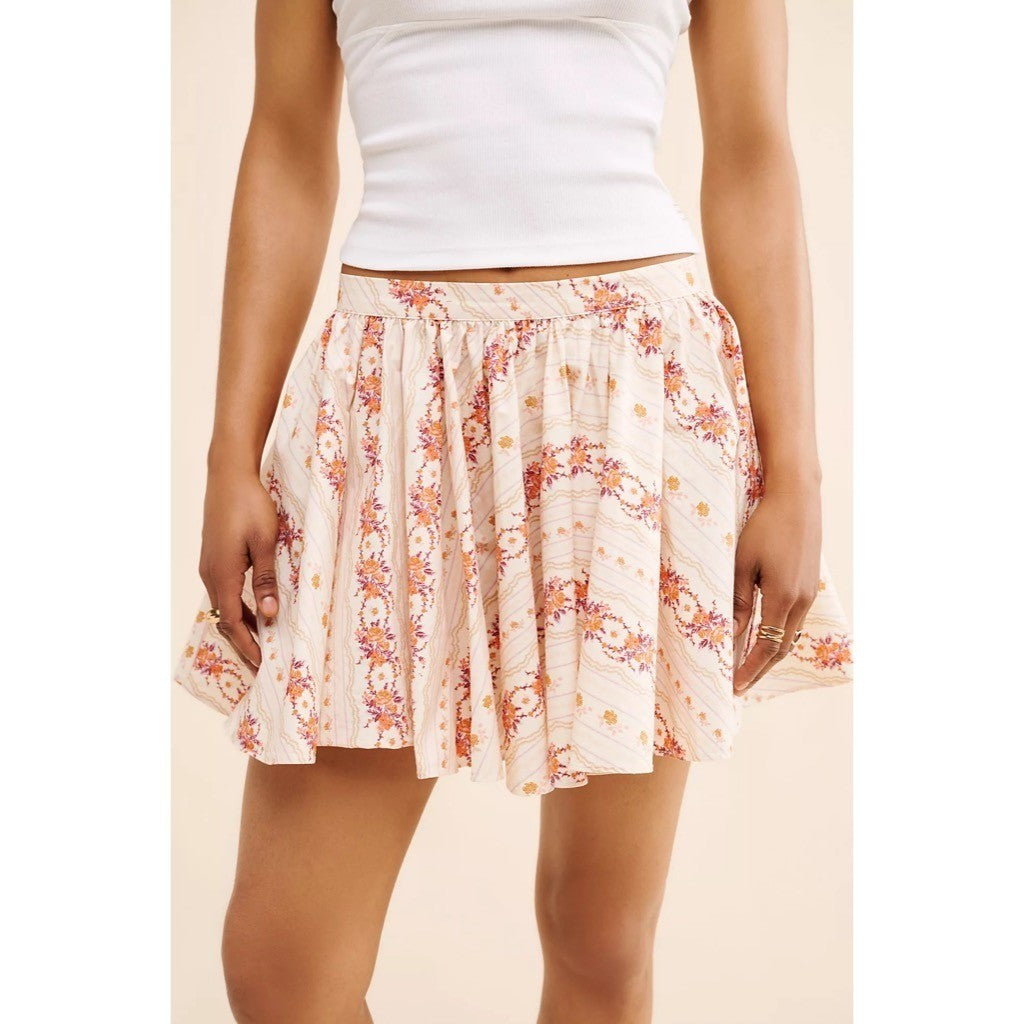 FREE PEOPLE Gaia Floral Printed Skirt Mini Ivory Combo Pockets Poplin Small