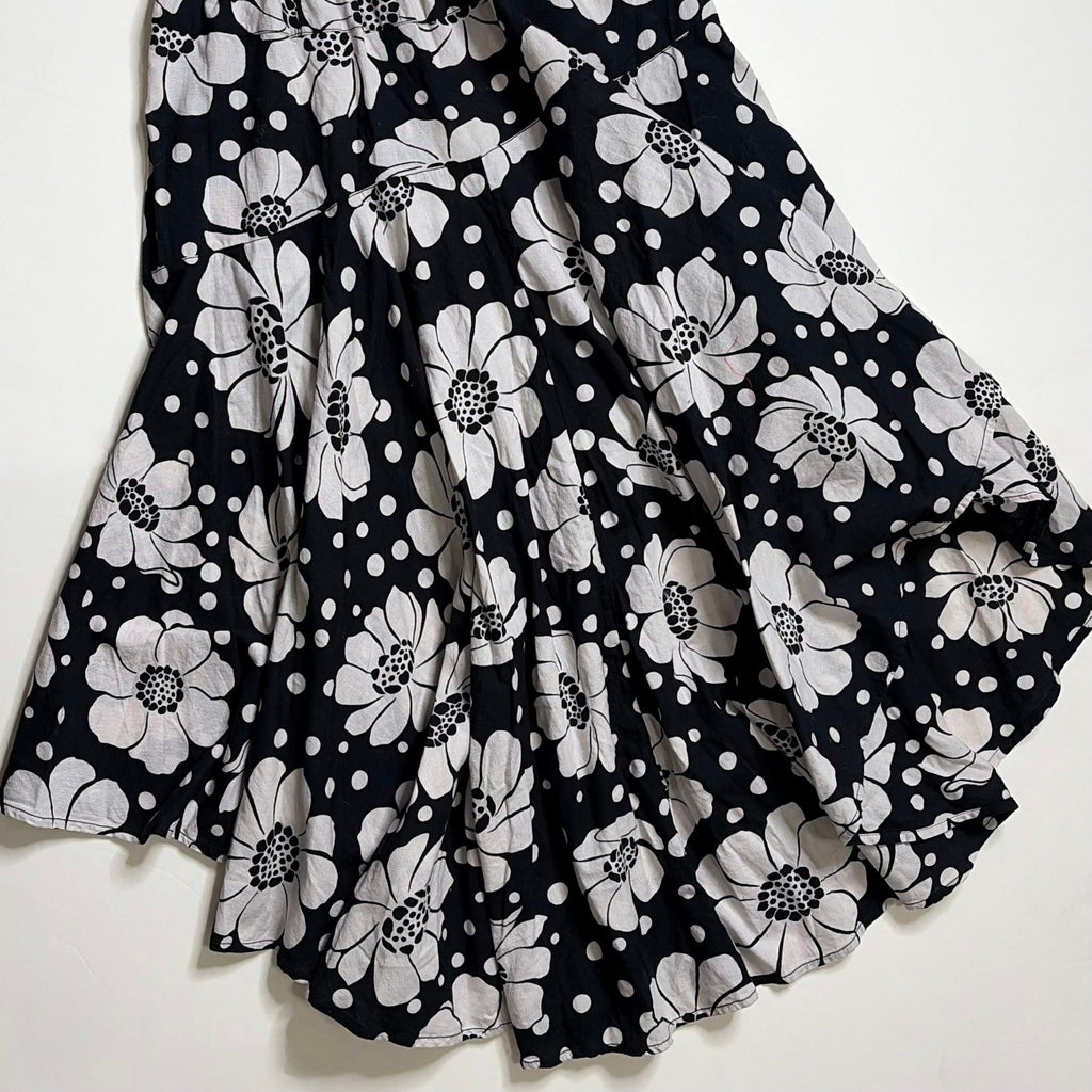 NWT!! FREE PEOPLE Poppy Printed Maxi Skirt Polka Dot Floral Black White Medium