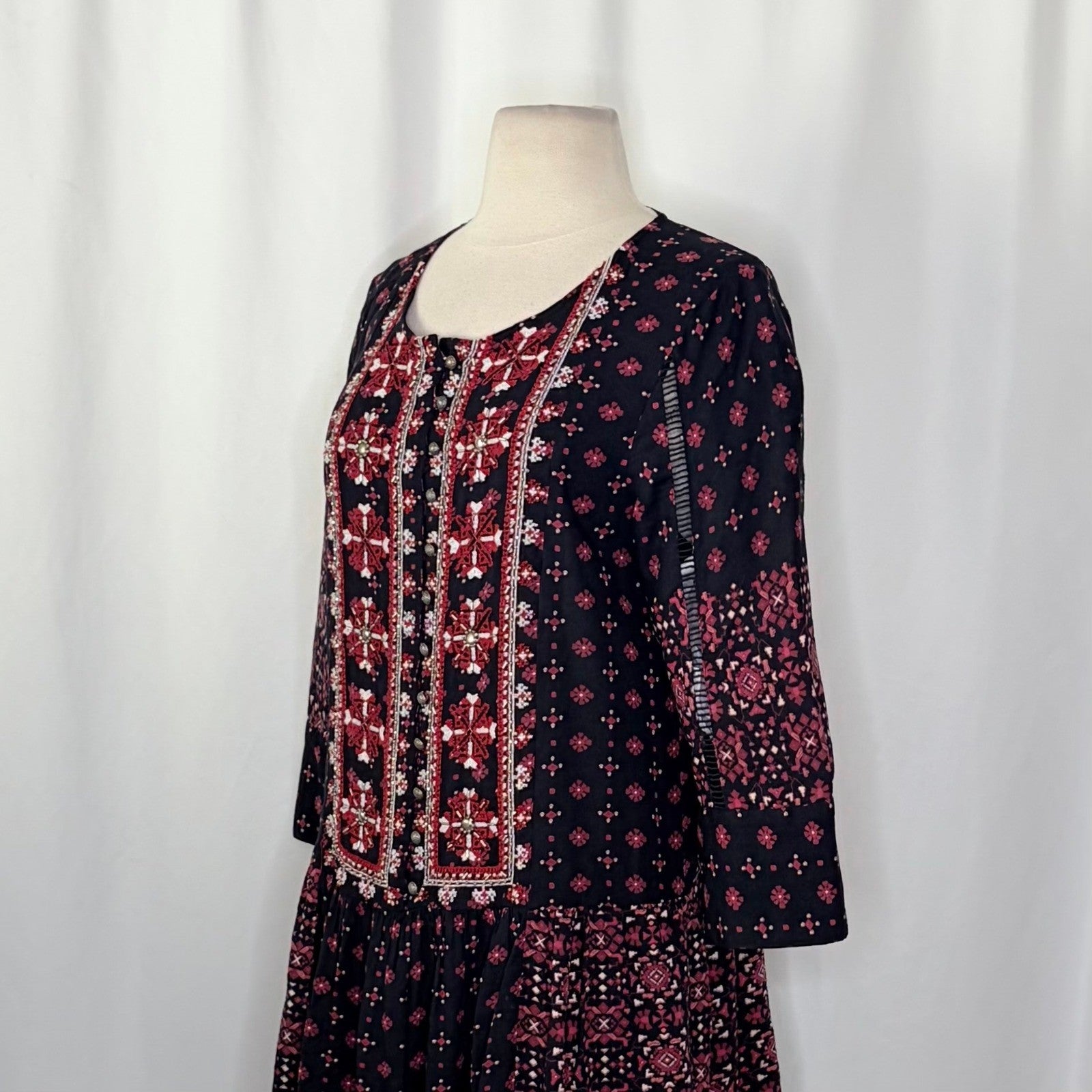 Anthropologie VANESSA VIRGINIA Kaleidoscope Beaded Shirtdress Dress Medium