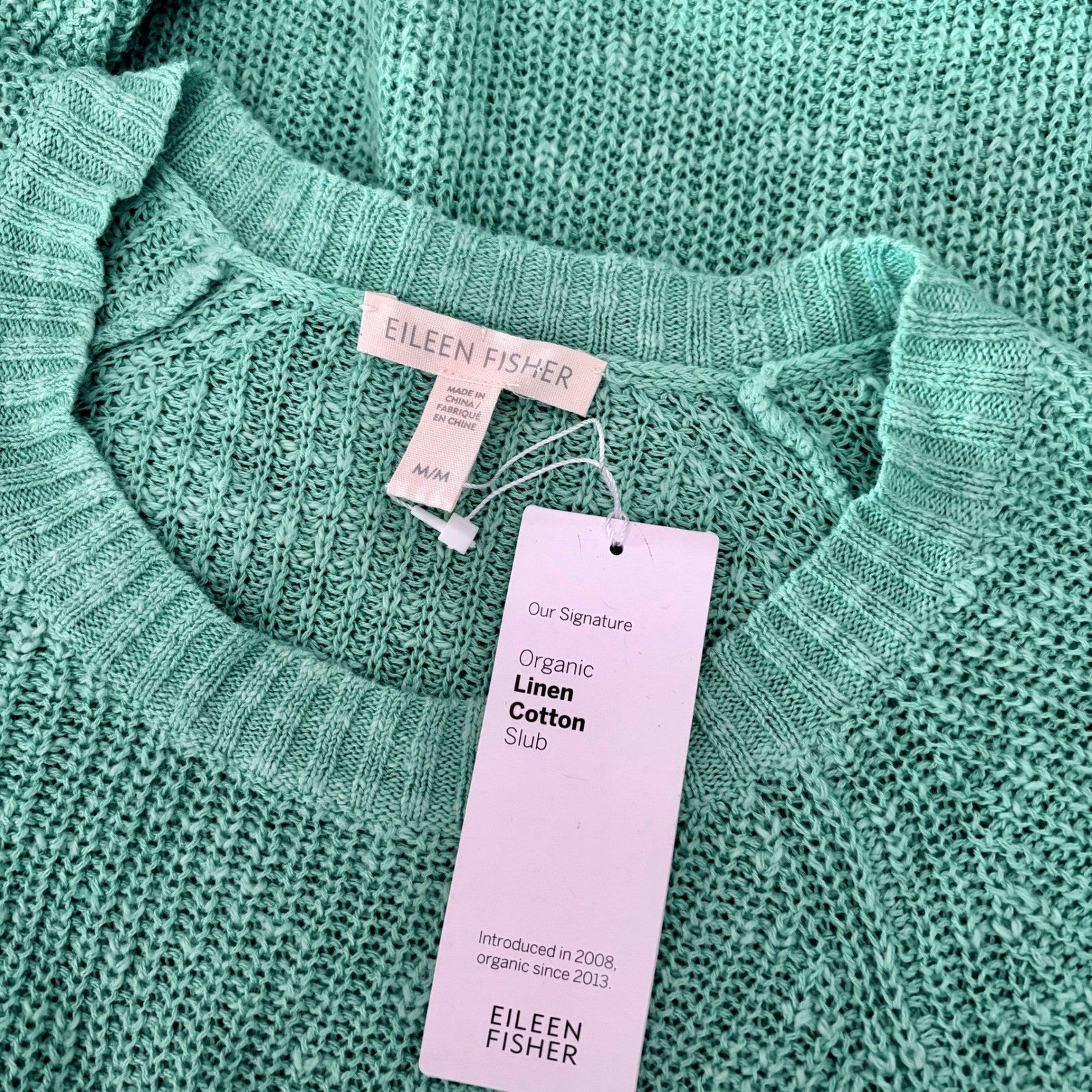 NWT! EILEEN FISHER Organic Linen Cotton Round Neck Tunic Sweater Shining Water M