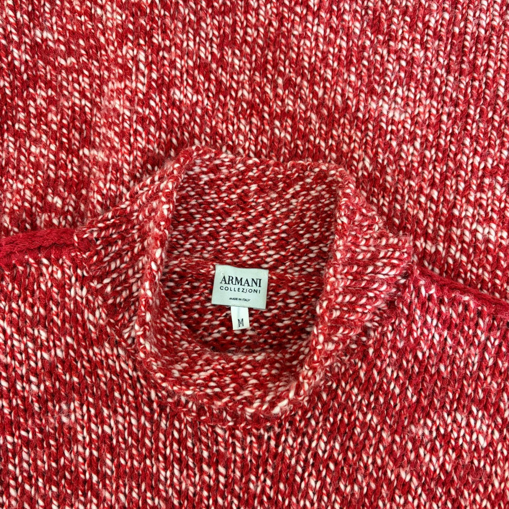 ARMANI COLLEZIONI Red White Wool Mock Neck Sweater Knit Pullover Medium