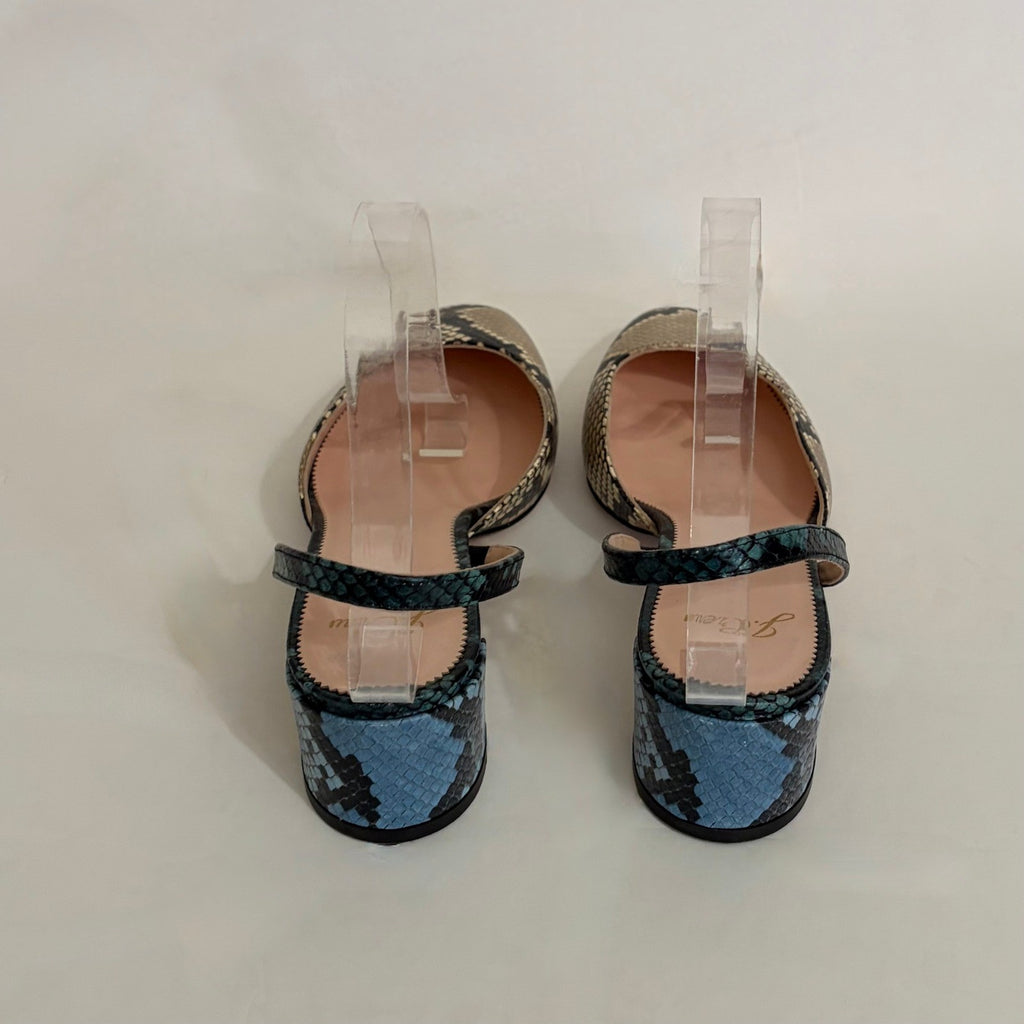 J. CREW Kate Slingback Pumps Snake Embossed Leather Shoes Snakeskin Block 10