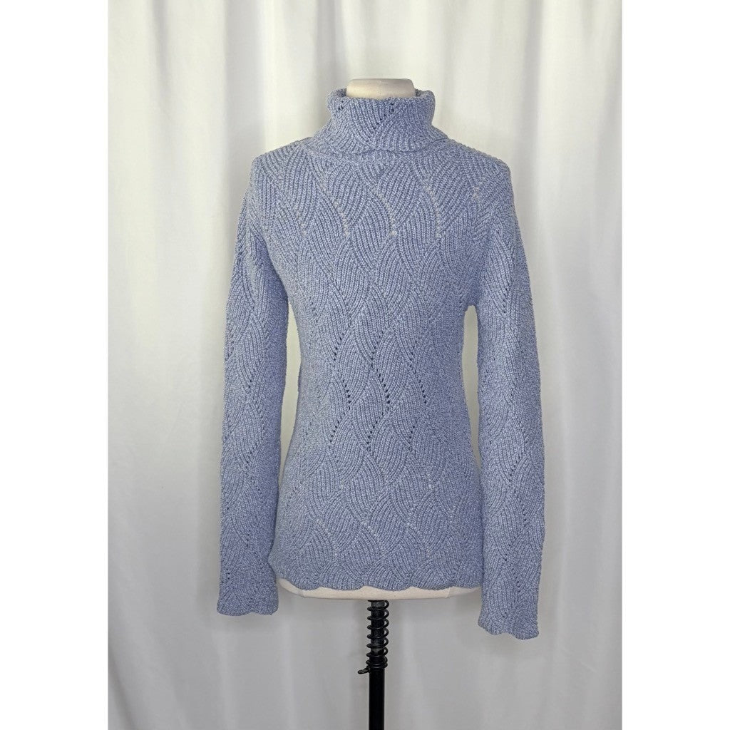 SUNDANCE Champlain Silk Turtleneck Sweater Pointelle Flame Stitch Pullover Small