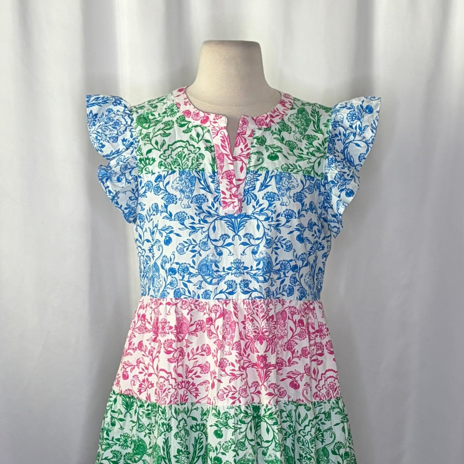 ROLLER RABBIT Aitona Pippa Dress Tiered Tropical Floral Jungle Print Small