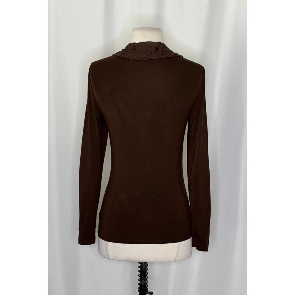 Lauren RALPH LAUREN Brown Ruffled Jersey Knit Blouse Top Solid Brown Small
