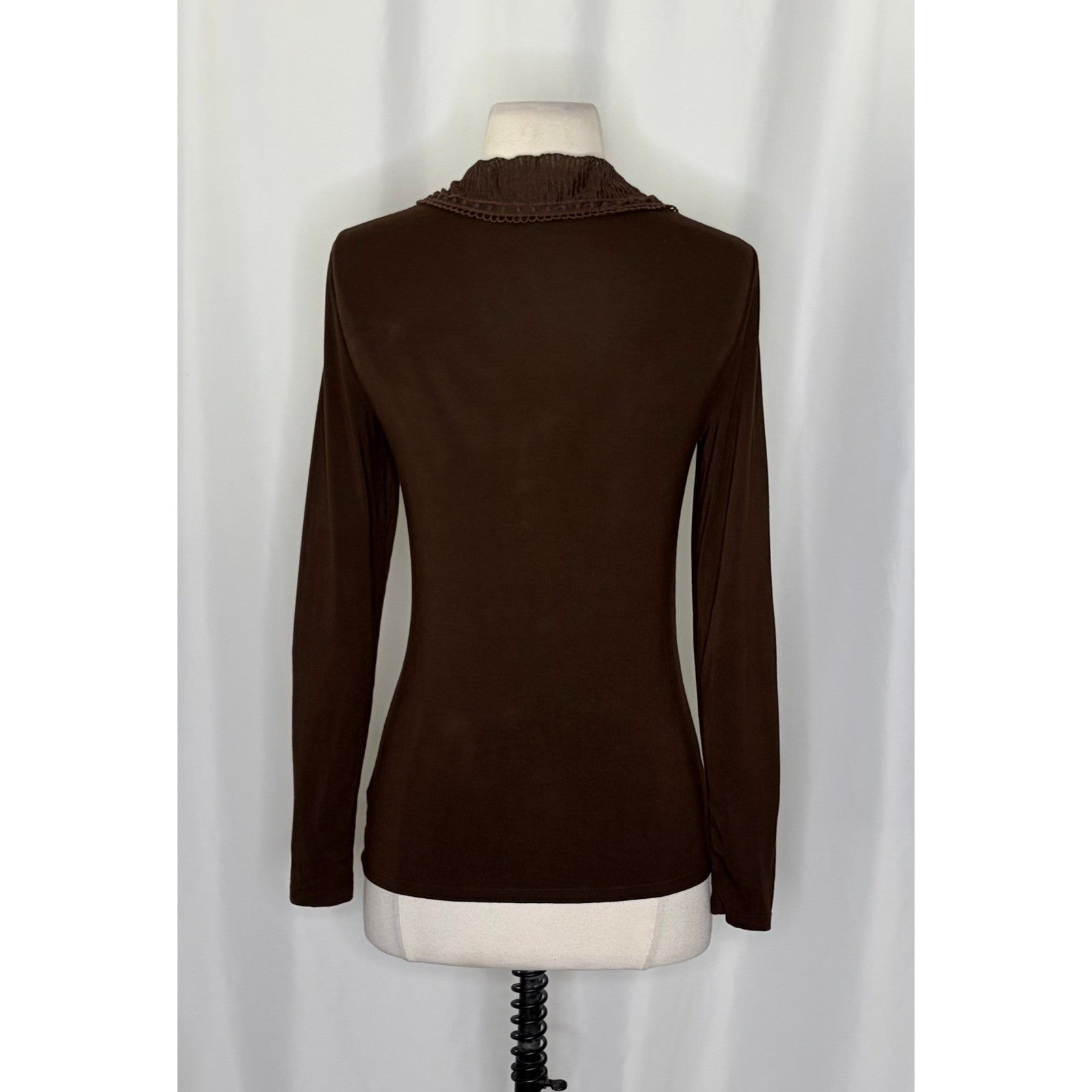 Lauren RALPH LAUREN Brown Ruffled Jersey Knit Blouse Top Solid Brown Small