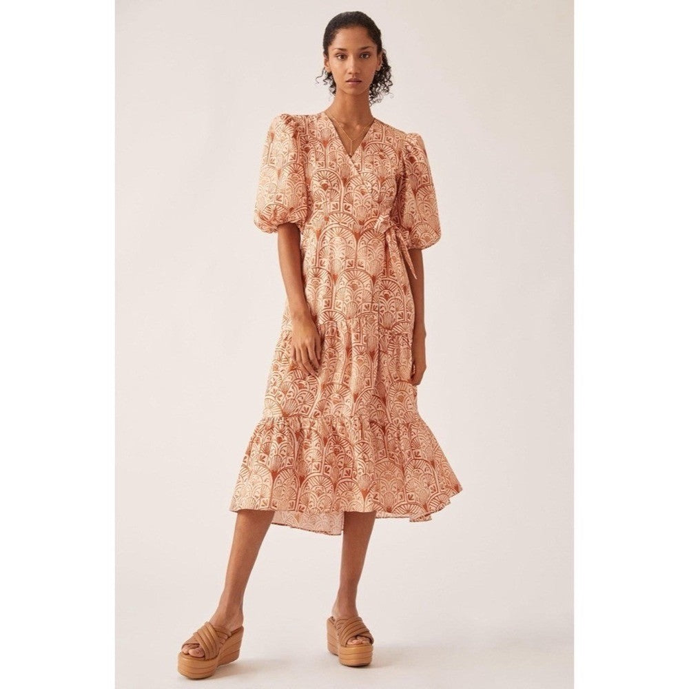 NWT!! Anthropologie HUTCH V-Neck Tiered Wrap Dress Geometric Blockprint Large