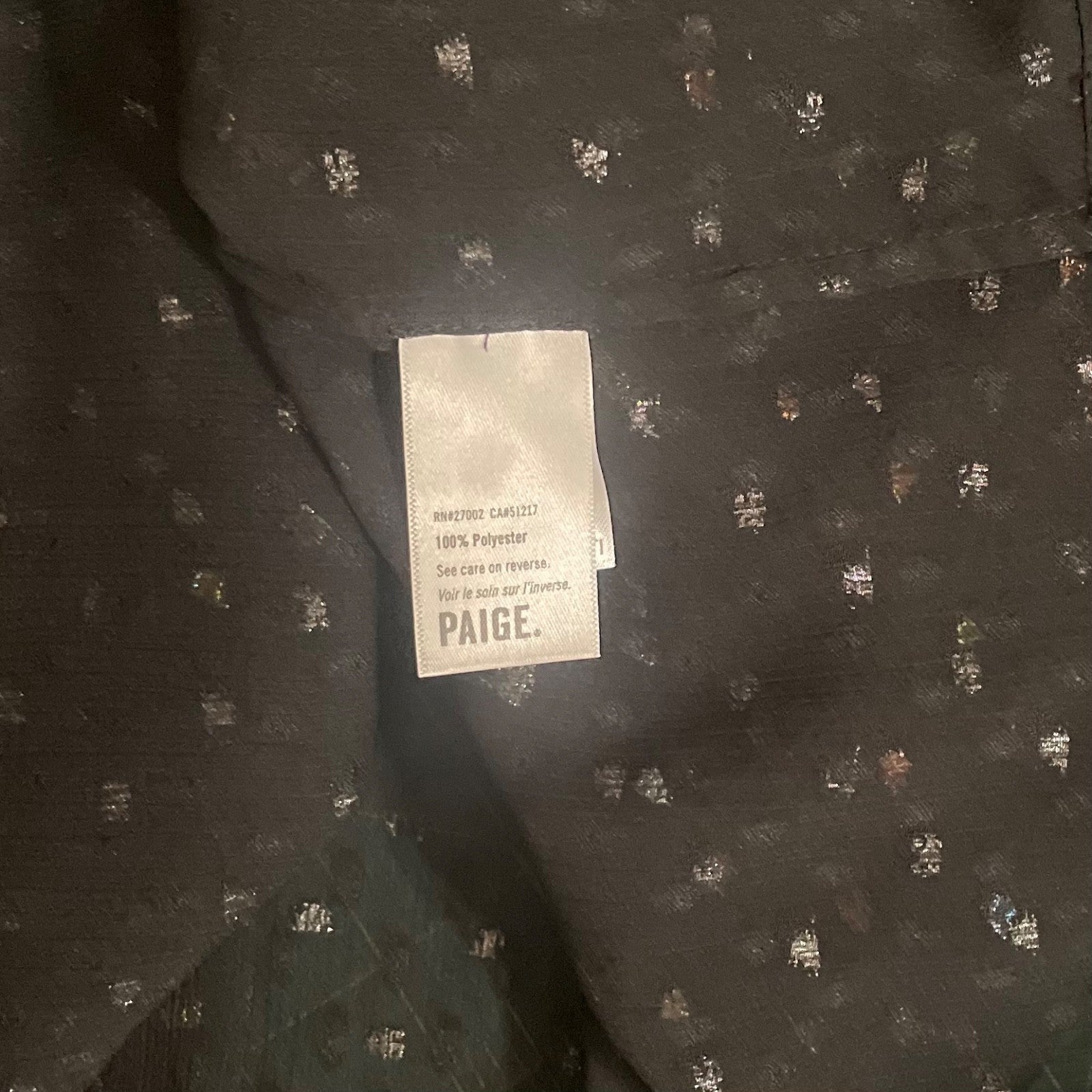 NWT!! PAIGE Cleobelle Black Metallic Tie Neck Top Blouse Rainbow Clip Dot XS