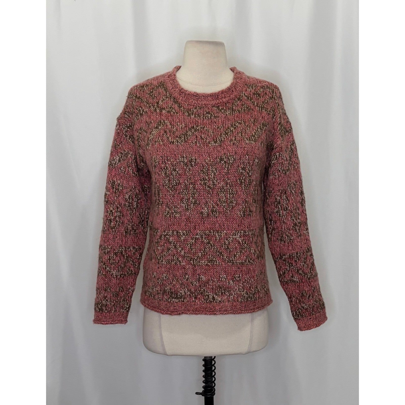 SUNDANCE Marled Roll Neck Sweater Wool Mohair Pink Green Pullover Knit Small